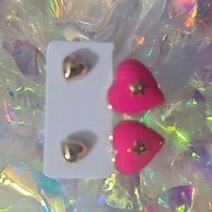 NEW!  Pink Heart Stud Drop Earrings . Gold plated